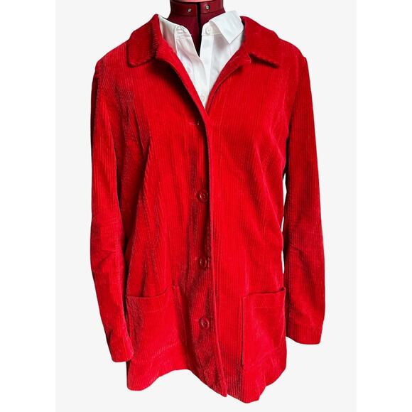 J. Jill Women’s Size Medium 100%‎ Cotton Corduroy Red Jacket - Picture 1 of 7